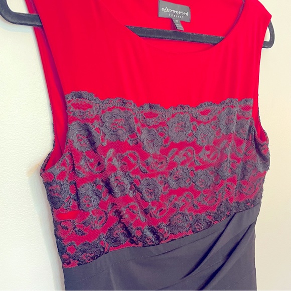 Red Black Lace Bodice Sheath Dress Sleeveless Cocktail Party - Picture 4 of 5